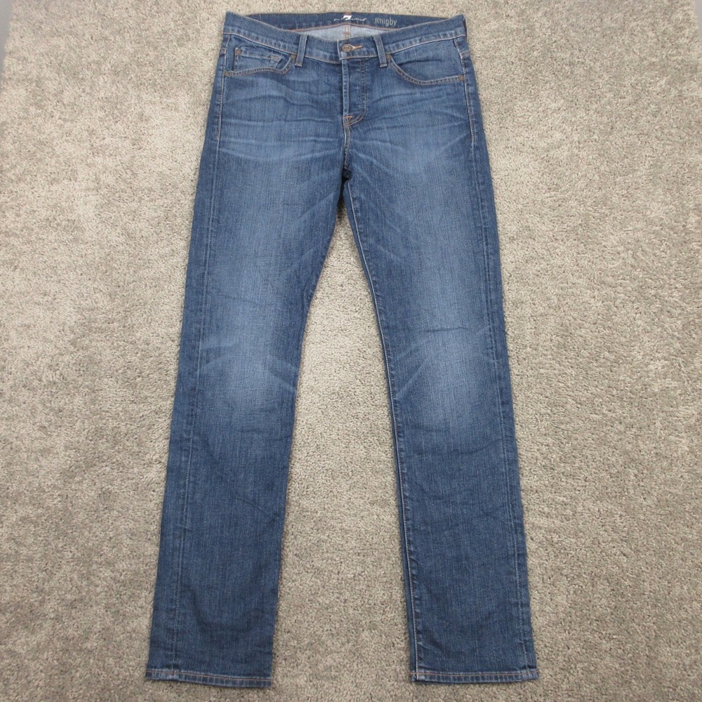 7 For All Mankind Jeans Mens 33x32 Blue Rhigby Slim Straight Faded Denim Pants